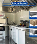 Internal layout of 13 Foot Red Fiberglass Food Truck Fully Loaded Mobile Kitchen With Commercial Grade Prep Tables Built In Cooking Gear Street Ready Catering Rig For Busy Weekend Markets And Turnkey Business Ventures.