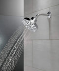 Five-Setting Chrome Shower Head With H2Okinetic Spray, 6-Inch Round Shower Head, 1.75 GPM Flow, Lumicoat Finish in action