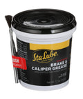 Brake Caliper Synthetic Grease For Automotive Disc Brakes High Temp Lubricant 12 Ounce Tube shown with application brush