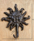Heavy Duty Cast Iron Coat Hooks Set Of Two Vintage Sunburst Wall Mounts With Installation Screws showing detailed sunburst design, 6.1in size.