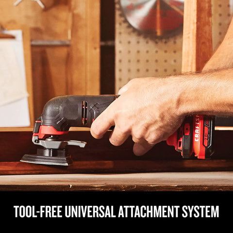 Cordless Oscillating Tool Kit With Blades, Sandpaper, Battery And Charger Included, Variable Speed Dial, LED Work Light in use