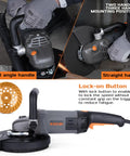 Beast Heavy Duty 7 Inch Concrete Grinder Kit With Dust Extraction Shroud And 2400W 15A Motor Delivers 6000 RPM For Fast Smooth Grinding Includes Diamond Cup Wheel 9 Inch Guard Carrying Bag And Auxiliary Handles front view showing handles