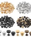 Premium Bronze Screw Back Rivets Stud Set With 32 Round Caps, assorted colors for handbags and crafting, detailed view.
