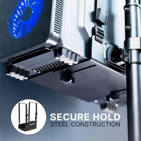 Built Tough Mobile Computer Cart With Smooth Glide Wheels And Adjustable Monitor Stand Engineered For Big Screens Up To Thirty Two Inches showing secure steel hold.