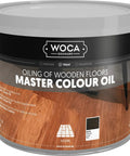 Big Time Plant Based Wood Stain And Oil Finish Two Point Five Liter Penetrating Sealer For Furniture Floors Cabinets And Trim Deep Black Color container on wooden floor.