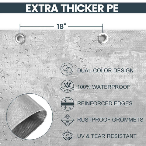 Heavy Duty Tarp Cover Extra Thick Waterproof Tarpaulin With Rip Proof Edges and Reinforced Grommets UV Resistant