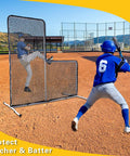 Heavy Duty L Screen Pitching Net For Baseball And Softball Batting Cage 7x7 Beefed Up Backyard Protector at baseball field