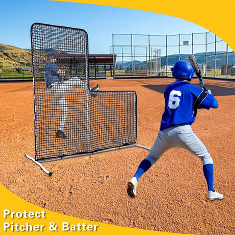 Heavy Duty L Screen Pitching Net For Baseball And Softball Batting Cage 7x7 Beefed Up Backyard Protector at baseball field