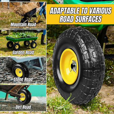 10 Inch Solid Rubber Dolly Wheel Set With Flat Free 4.10 To 3.50-4 Tires adapting to mountain, garden, stone, and dirt roads