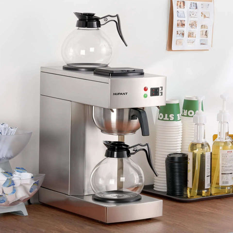 12 Cup Commercial Drip Coffee Maker With Glass Carafes And Two Warmers For Cafe Bar Restaurant Office Breakroom Stainless Steel Housing Fast Brew And Pour Over Style Coffee Station For Busy Venues Barista Boss Vibe