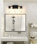 Black Bathroom Vanity Light Fixtures Over Mirror 4 Light Modern Wall Sconce Lamps With Glass Shades in bathroom over sink and mirror