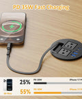 Slick Clutch Desk Power Grommet Featuring Retractable Usb C Cable Dual Ac Outlets And Multi Port Quick Charge Hub for charging iPhone 17 Pro.