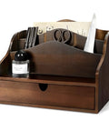Acacia Wood Mail Organizer For Desk With Four Slots And Dividers Farmhouse Style Desk Organizer For Mail Keys Jewelry And Cozy Desk Vibes In Dark Acacia Finish with drawer