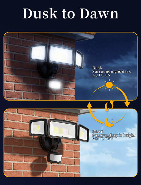 Hella Bright 100W Led Flood Light With Killer Motion Sensor Dusk To Dawn 11000 Lumens Triple Head Adjustable Outdoor Security Fixture IP66 Waterproof Remote Controlled For Yard Garage Patio