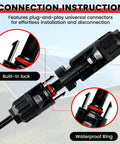 Solar Cable Entry Gland With 10Ft 10AWG Solar Extension Cable Connector Weatherproof showcasing plug-and-play connectors