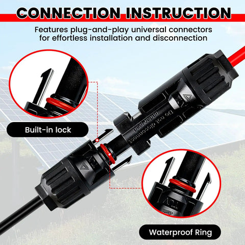 Solar Cable Entry Gland With 10Ft 10AWG Solar Extension Cable Connector Weatherproof showcasing plug-and-play connectors