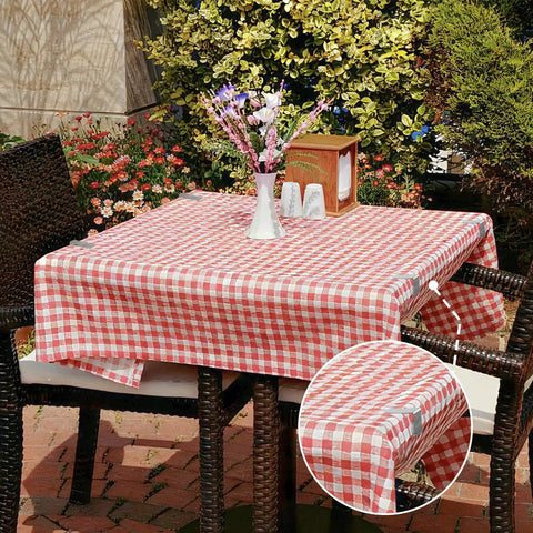 Sturdy Stainless Steel Tablecloth Clips, Rust Proof And Heavy Duty 6 Pack For Indoor Outdoor Use securing a gingham tablecloth.
