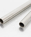 Side view of two stainless steel round tubes, 7/8 in outer diameter, 0.06 in wall, 12 in length, rustproof weldable pipe