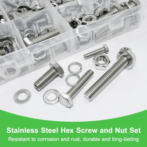 Top Shelf Stainless Steel Hex Socket Cap Screws UNC Bolt Assortment Kit With 1/4 5/16 3/8 Inch Fasteners, assorted stainless steel bolts and nuts.