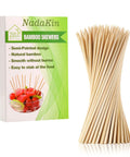 Bamboo Skewers 6 Inch 200 Pack For Appetizers, Fruit Kabobs, Grilling Kebabs next to packaging box