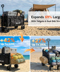 Beefy Heavy Duty Garden And Beach Wagon Cart With Brakes Expands To 280L Storage 560 Lbs Load on beach with camping gear