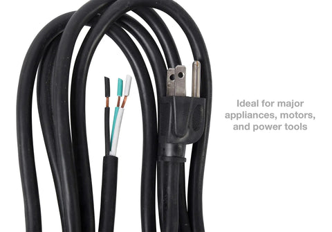 Heavy-Duty 9-Foot 16 AWG Three-Wire Appliance And Power Tool Cord With U Ground NEMA 5-15 Black Weather Resistant SJTW Outdoor Rated
