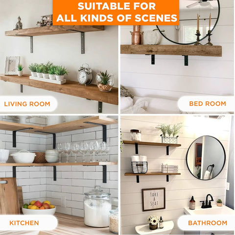 Heavy Duty 8 Inch L Shelf Brackets Pack Of 6 Black for floating shelves in various home settings