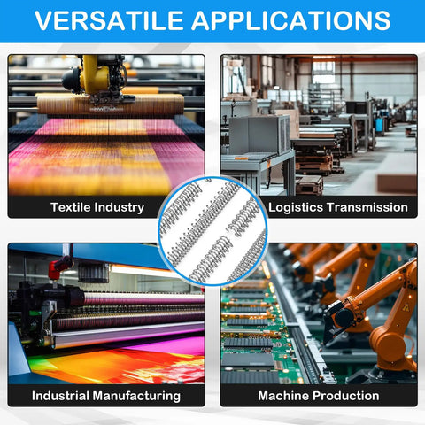 Image showing applications of 12 Inch Conveyor Belt Fastener Kit In 316 Stainless Steel Clipper Lacing for various industries.
