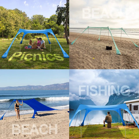 Grab And Go Pop Up Beach Tent 10 By 10 Ft Shade Sun Shelter UPF 50 Plus used for picnics, beach, and fishing.