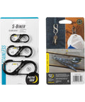SlideLock Stainless Steel S Biner Dual Gate Carabiner With Locking Mechanism For Everyday Carry packaging front and back view