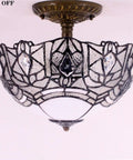 Crystal Bead Tiffany Style Glam Ceiling Light Fixture White Stained Glass Semi Flush Mount Lamp 12 Inch Wide 11 Inch High Antique Green Bronze Base Hardwired With 16 Inch Cord LED Ready
