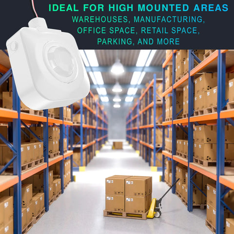 Ceiling Occupancy Motion Sensor For High Bay Lights 360 Degree Coverage 120 To 277 VAC in industrial warehouse setting