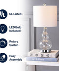 Clear Glass Table Lamp 20.5 Inches With White Linen Shade Sleek Modern Gourd Design LED Bulb Included UL Listed on nightstand
