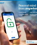 Rock Solid Smart WiFi Lock For Front Door Keyless Entry Deadbolt Works With Apple Watch Unlock Built In WiFi Hassle Free App Control Easy Install Alexa And Home Kit Ready Satin Nickel Pack Of Four user interface on smartphone showing lock status.