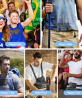 People using Waist Belt Portable Fan With Rechargeable Battery, Hands Free Wearable Personal Cooling during sports and hiking.