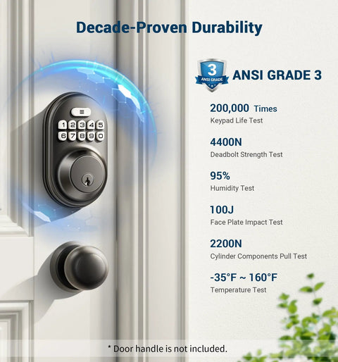 Keyless Entry Door Lock With Electronic Keypad Deadbolt, Auto Lock, Anti Peeking Password, Backlit Digital Display on door
