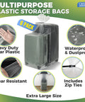 Big Clear Storage Bags Six Pack Extra Large 40 By 60 Inches Waterproof See Through Plastic Bags with zip ties shown with suitcase