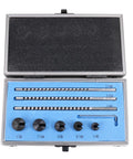 No BS No 00 HSS Keyway Broach Precision Set In A Fitted Wooden Box top view showing precision broaches and slotted bushings in blue foam