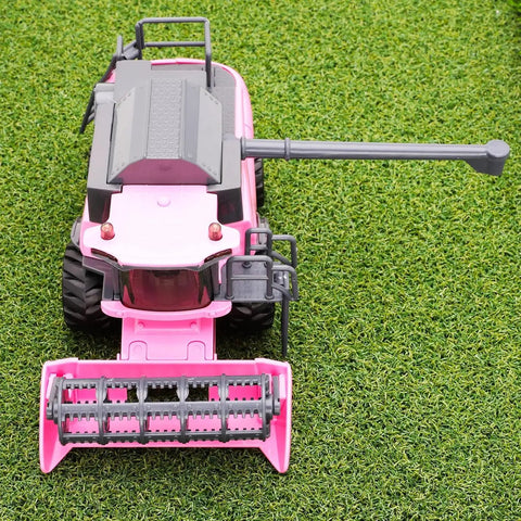 One To Thirty Two Scale Friction Powered Pink Combine Harvester Farm Toy For Realistic Play With Rotating Reel And Removable Ladder