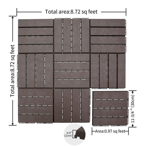 Interlocking Patio Deck Tiles 12x12 Inch Square Composite Plastic Outdoor Flooring For Balcony Porch Backyard All Weather Four Slat