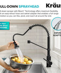 Person using Bolden Commercial Style Pull Down Kitchen Faucet With Two Function Single Handle Chrome Finish High Arc Coil Spout Eighteen And Three Quarters Inches Tall And Spout Reach Eight And Five Eighths Inches Built For Busy Kitchens Pro Grade to wash vegetables