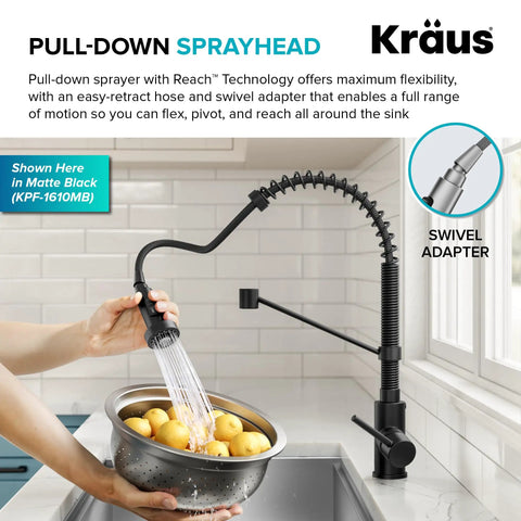 Person using Bolden Commercial Style Pull Down Kitchen Faucet With Two Function Single Handle Chrome Finish High Arc Coil Spout Eighteen And Three Quarters Inches Tall And Spout Reach Eight And Five Eighths Inches Built For Busy Kitchens Pro Grade to wash vegetables