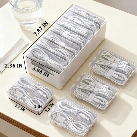2 Pack Cable Organizer Box With 7 Clear Compartments For Desk Chargers And Wire Management See Through Desktop Box For Home Office Organization White Finish