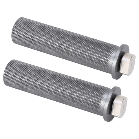 Top view of Rock Solid 20mm Bench Dogs Aluminum Alloy Workbench Stops 2 Pack, textured cylindrical design for woodworking setup.