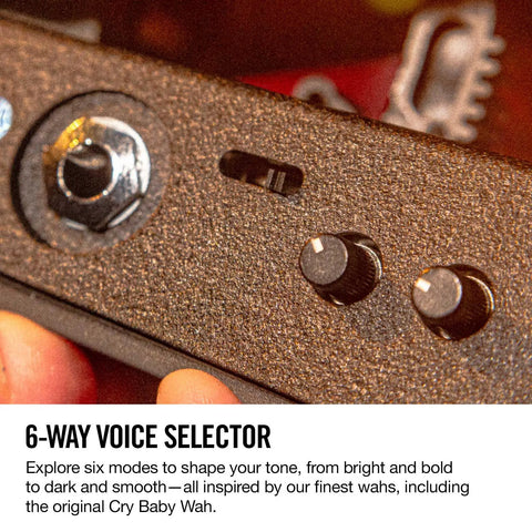 Close-up of 6-way voice selector on 535Q Multi Wah Guitar Pedal With Adjustable Boost And Six Wah Ranges For Dialed In Expressions