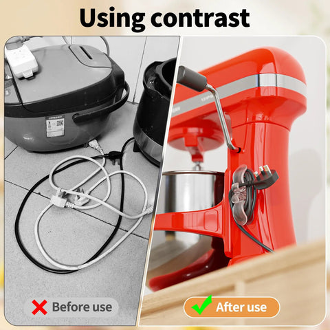 6 Pack Clear Cord Organizers For Appliances Stick On Cord Holders And Wrappers Built For Thick Cords 4mm And 10mm Wide Wire Management Winder For Pressure Cooker Air Fryer Blender Coffee Maker And Toaster on red stand mixer cord