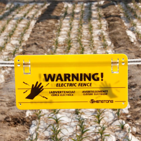 Electric Fence Warning Sign Set 4 Pack Yellow No Touching Safety Signs 9.5 By 4.7 Inches Durable Plastic for farm use