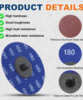 Heavy Duty Aluminum Oxide Sanding Discs For Die Grinders 3 Inch 180 Grit 20 Pack showing premium abrasive and R-lock shank.