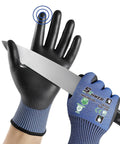 60 Pairs ANSI A7 Cut Resistant Gloves For Men And Women, Touchscreen Ready, All Day Tough Heavy-Duty Work Gloves With Reinforced Thumb For Woodworking, Glass Cutting, Construction, And Cargo Handling, CR7121 XL showing cut resistance with knife