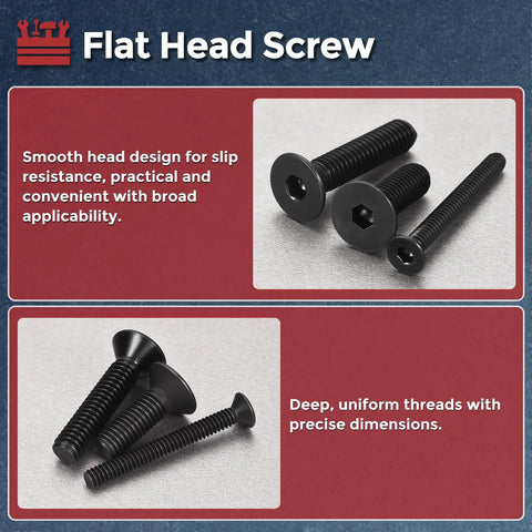 25 Pcs Flat Head Socket Cap Screws 1/4-20 X 1/2 Black Carbon Steel Countersunk Bolts for automotive repair and furniture fixes.